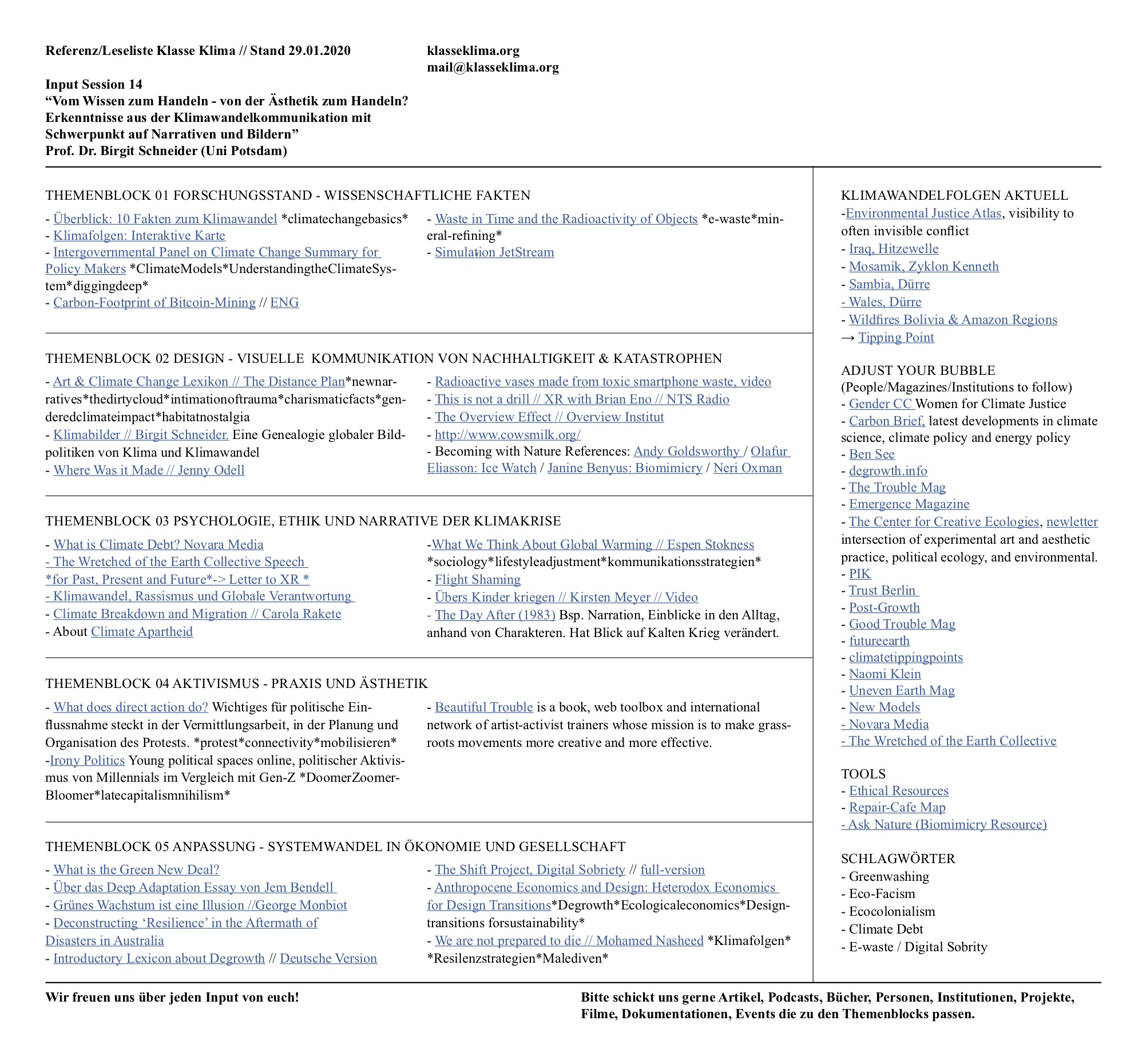 Klasse Klima Lese- und Referenzliste